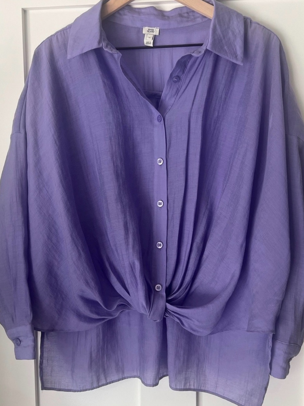River Island Lavender Twist Front Draped Blouse Lyocell Blend US 10